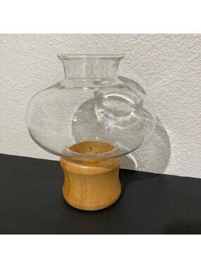 Vintage Blonde Wood Hurricane Lamp Candle Holder